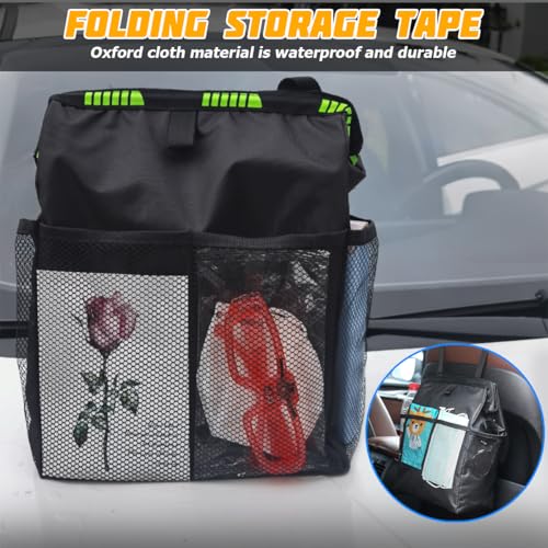 Car Trash Bag, Leak-Proof Large Capacity 3.4 Gallons Hanging Vehicle Trash Bin with Storage Pocket, Multipurpose Portable Auto Garbage Bag for Travel, Universal Fit (Black)