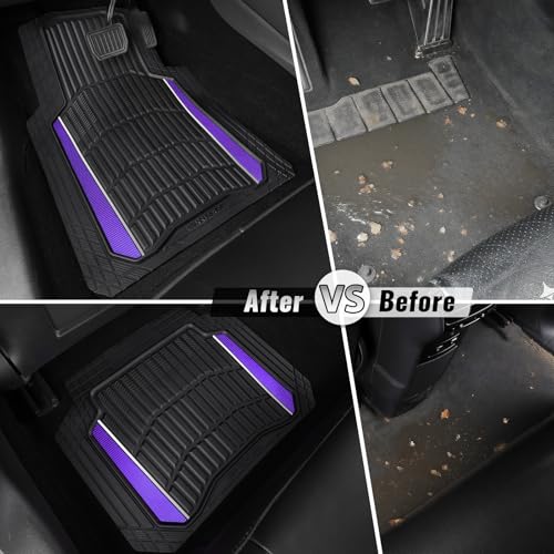 CAR PASS Heavy Rubber Car Floor Mats, Deep Waterproof Car Floor Mats All Weather, Aluminum Film Universal Trim to Fit for Cars SUV Trucks Sedans, Anti-Slip, Black Purple Metallic - color: Black Purple