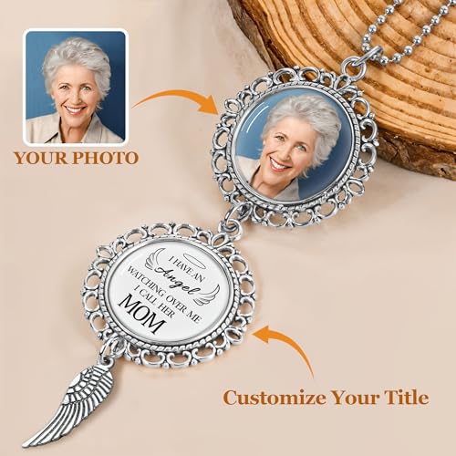 Personalized Car Photo Ornament - I Have an Angel Watching Over Me,Custom Memorial Charm for Cars,Rearview Mirror Accessories,Gifts for Memorial Sympathy,Bereavement Gift Ideas