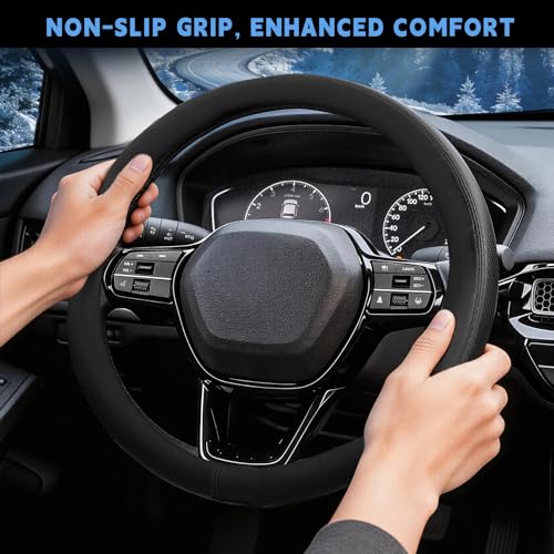 Steering Wheel Cover for Honda CRV Accord Civic HRV Pilot Odyssey Passport, Standard Size 14.5-15", Carbon Fiber Black