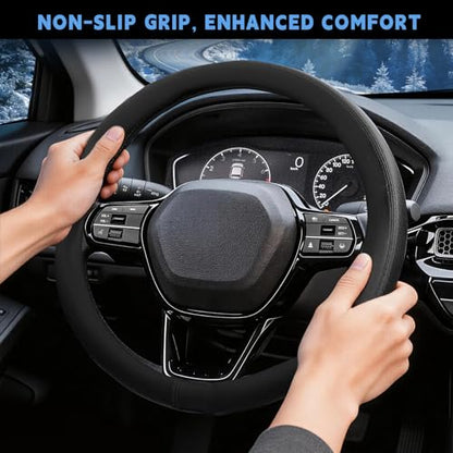 Steering Wheel Cover for Honda CRV Accord Civic HRV Pilot Odyssey Passport, Standard Size 14.5-15", Carbon Fiber Black