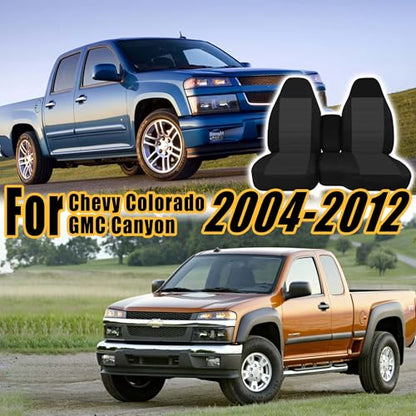 Front 60/40 Split Bench Seat Covers with Console Armrest Truck Seat Cover, Compatible with Chevy Colorado GMC Canyon 2004 2005 2006 2007 2008 2009 2010 2011 2012-Black - size: with Console Armrest