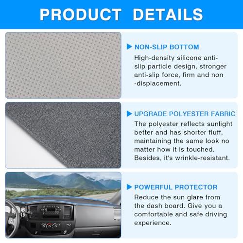 Autorder Gray Dashboard Cover Mat for 2006-2009 Dodge Ram 1500 2500 3500,2009 Dodge Ram 2500 3500 4500 5500,2010 Dodge Ram 4500 5500 Accessories Dash Cover Polyester Dash Mat - size: Gray 2006-2009 Dodge Ram