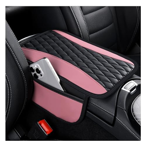 IHOTDER Patchwork Leather Center Console Covers for Cars,Upgraded Arm Rest Cover for Car with Side Storage Pocket for Car Seat Organizer,Middle Console Cover Stylish Car Decoration (Pink) - color: Pink