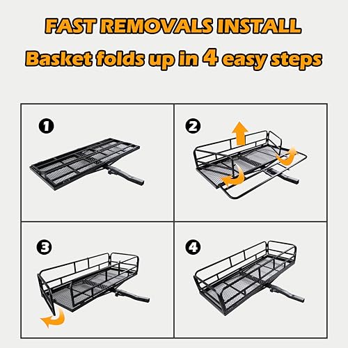 60" x 24" x 13" Hitch Cargo Carrier, 600 Lbs Heavy Duty Folding Luggage Rack for SUV & Truck, Steel Mesh Cargo Carrier Hitch Mount Fits 2" Receiver, Powder Coated Vehicle Cargo Basket - color: 60x24x13 inch
