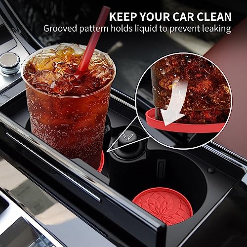 Car Coasters for Cup Holders [4 Pack] - 2.75In Silicone Auto Mug Mats - Universal Non-Slip Recessed Car Interior AccessoriesRed - color: 4 Pack-red