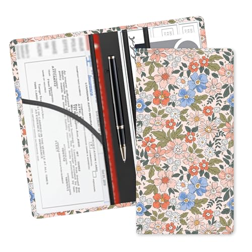 Leather Car Registration and Insurance Card Holder, Cute Car Accessories Vehicle Glove Box Car Organizer for Documents, Cards, License Vintage Colorful Floral - color: Vintage Colorful Floral