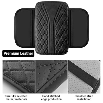 Upgraded Car Center Console Cover, Leather Auto Armrest Cover with 2 Storage Bags, Waterproof Center Console Protective Pad, Universal Cars Armrest Storage Box for Sedan, SUV, Truck (Black) - color: Black