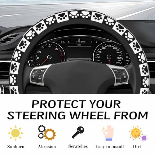 Steering Wheel Cover Accessories Neoprene Cover, Breathable Non-Slip Easy to Install Suitable for Women Men, 14.5-15.5 Inch for Car SUV Van Truck Universal - Grid Claw Print - color: Grid Claw Print