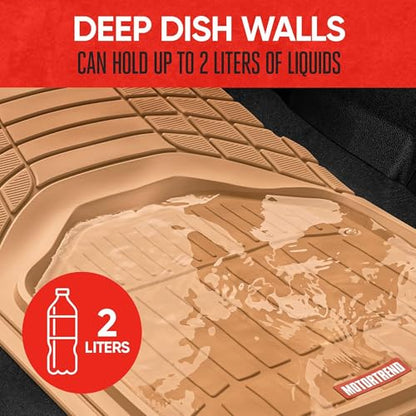 Motor Trend 943-BG FlexTough Defender Car Floor Mats -Next Generation Deep Dish Heavy Duty Contour Liners for Car SUV Truck & Van-All Weather Protection, Trim to Fit Most Vehicles Beige - color: Beige, style: FlexTough NextGen