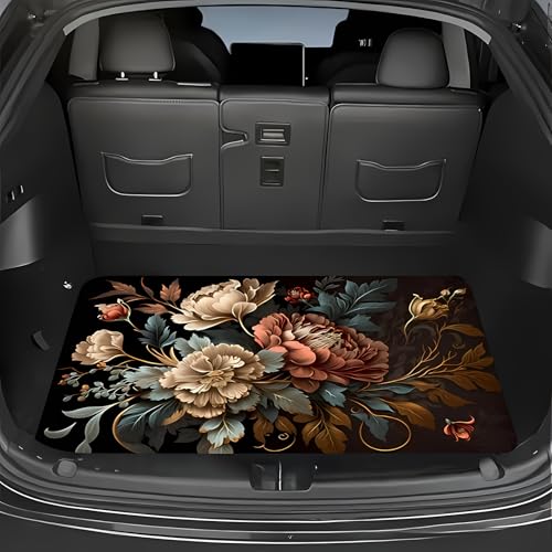 Universal Car Trunk Mat 29" x 39",Beautiful Retro Floral All Weather Trunk Protection Cargo Liner, Durable Cargo Mat Rear Trunk Liner, Stylish Vehicle Interior Accessories Suitable for Most Car Models - color: Beautiful Retro Floral