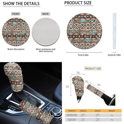 Dreaweet Aztec Brown Cow Seat Covers for Cars Full Set 12 Pcs Universal Car Accessories with Steering Wheel Cover/Armrest Cover/Seat Belt Pads/Coasters/Gear Shift Cover/Handbrake Cover,Universal Fit - color: Aztec Brown Cow