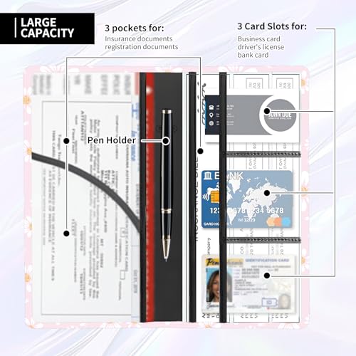 Leather Car Registration and Insurance Card Holder, Cute Car Accessories Vehicle Glove Box Car Organizer for Documents, Cards, License Cute Daisy - color: Cute Daisy