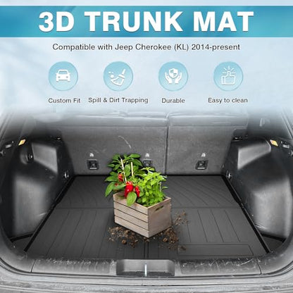 Mixsuper Custom Fit for Cargo Liner 2014-2022 Jeep Cherokee All Weather Trunk Liner Anti-Slip Durable Rear Cargo Floor Mat Black (Not for Jeep Grand Cherokee)