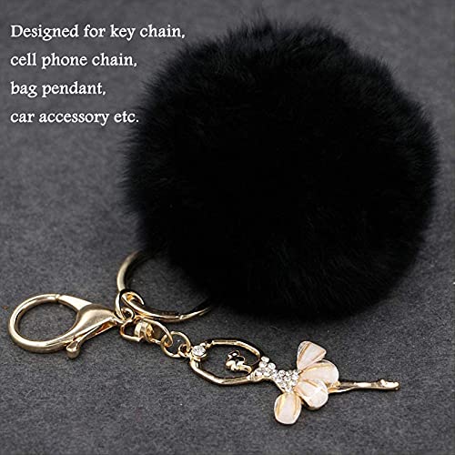 ZYNQACC 4PCS Set Fluffy Steering Wheel Covers with Handbrake Cover&Gear Shift Cover&Plush Keychain Faux Wool Furry Steering Wheel Cover For Women Auto Interior Universal Fit for 15 Inch (Black)