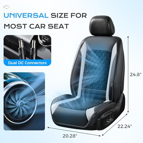 Coverado Upgraded Cooling Car Seat Cover, 12V-24V Ventilated Car Seat Cushion with 8 Fans, Cooled Seat Cover for Car SUV Truck Universal Fit,Dual car Ports + A+C USB Ports Fashion Gray - color: Gray