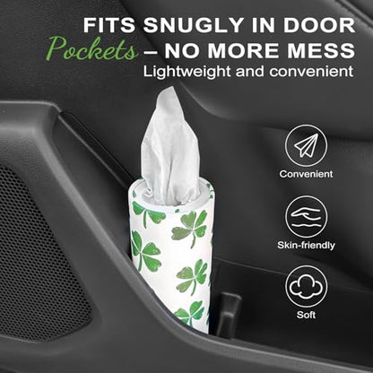Car Tissue Holder (4 PK) - 50 3-Ply Tissues Cylinder, Fits Car Cup Holders, Portable Travel Tubes Box Container, Clover Design, Round Tissue Container for Car Accessories - style: Clover