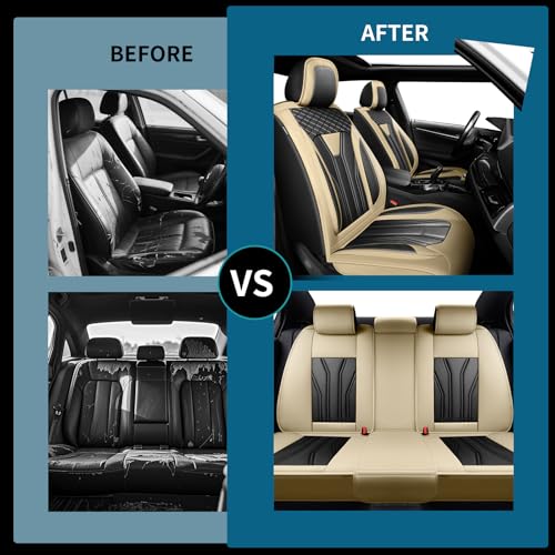 Fit Ridgeline Car Seat Covers Compatible with Honda Ridgeline 2007-2026 -Premium Leather，Waterproof Breathable，All-Weather Seat Cushion Protecto&Airbag Compatible(2 Front Seat Beige&Black) - color: Front Pair 【Beige Black#02】, size: For Honda Ridgeline 20