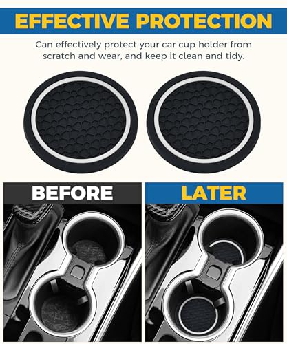 4PCS Car Coasters, Car Accessories Interior, 2.75 Inch Non-Slip PVC Round Coasters for Cup Holders, Black - color: Black&white