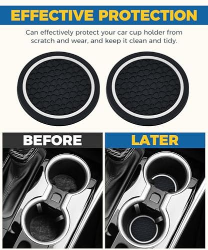 4PCS Car Coasters, Car Accessories Interior, 2.75 Inch Non-Slip PVC Round Coasters for Cup Holders, Black - color: Black&white