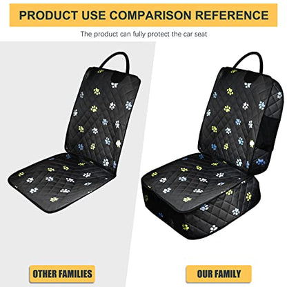 Front Seat Dog Cover for Cars Trucks SUV Waterproof Scratchproof Nonslip Full Protection Pet Dog Car Seat Covers Cute Paw Print Front Passenger Chair Protector for Travel Bed Safety(Black)