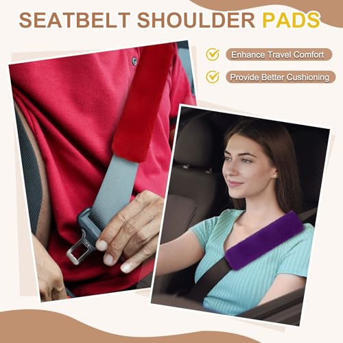 PATIKIL Car Seat Belt Cover Pad, (Pink) (2 Pcs), Soft Fluffy Seatbelt Cushion Shoulder Strap Covers, Suit for - Bag/Auto/Car Accessories - color: Pink