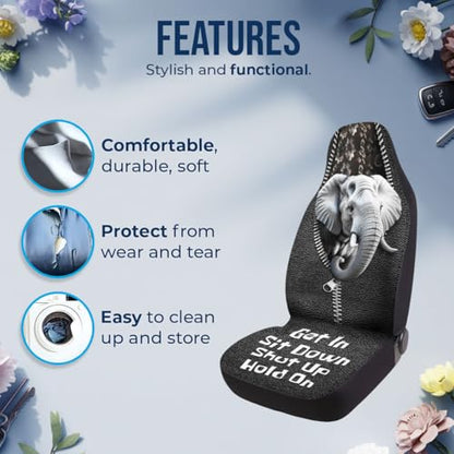 GENANY Elephant Car Seat Covers Set of 2, Breathable Front Seat Covers for Truck Sedan SUV, Animal Themed Car Accessories, Elephant Gift for Women Men - color: Elephant