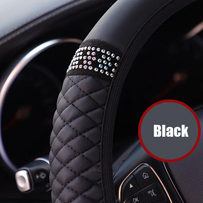 Microfiber Leather Steering Wheel Cover with Anti-Slip Lining Universal Car Accessory for Steering Wheel with a Diameter of 14.5-15 inch (Black) - color: Black