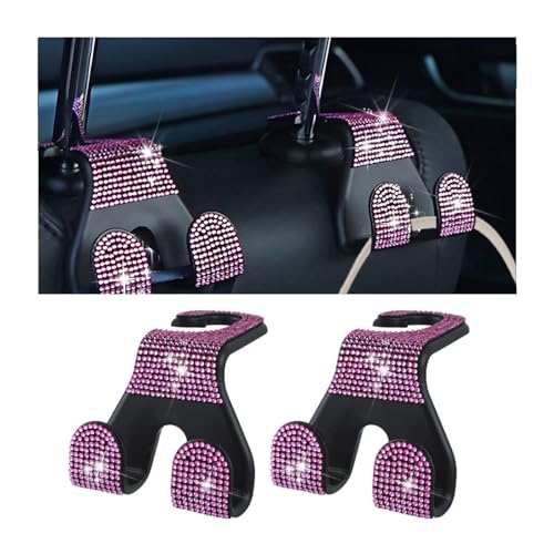 HZEL Bling Car Headrest Hooks, 2PCS Crystal Rhinestone 2 in 1 Vehicle Back Seat Purse Bag Hook for Woman Girl, Auto Interior Hanger Storage Accessories, Universal for SUV Sedan Truck (Pink) - color: Pink