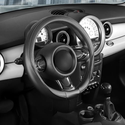 SEG Direct Steering Wheel Cover 14-14.25 inch (35.5-36 cm) Small Size, Microfiber Leather, Non-Slip Comfortable Grip, Fits Cars Prius Civic Model 3 Model Y Camaro, Black - color: Black, size: Small size [14''-14 1/4'']