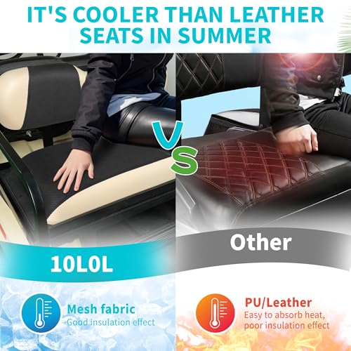 10L0L Golf Cart Seat Covers, Super Comfort Cooler Than Vinyl Seat Cover, Front and Rear Seat Cover for Yamaha EZGO Club Car, No Drilling Breathable Mesh Bench Seat Blanket, Machine Washable - color: Black + Beige, style: Rear Seat - Universal for Yamaha E