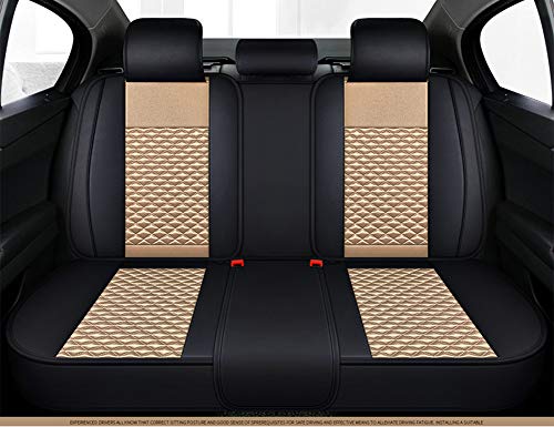 Bling Retro Fashion Lattice Silk and Leather Car Seat Covers Front and Rear Seat Covers Universal Fit (Champagne-Luxury) - color: Champagne-Luxury