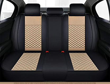 Bling Retro Fashion Lattice Silk and Leather Car Seat Covers Front and Rear Seat Covers Universal Fit (Champagne-Luxury) - color: Champagne-Luxury