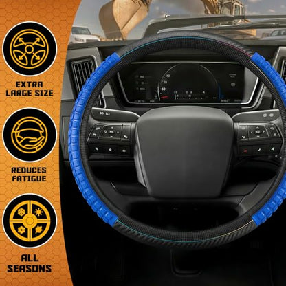 18" Semi Truck Steering Wheel Cover (FITS 17.5"-18" ONLY) | Heavy Duty Carbon Fiber & 3D Massage Grip for Long Hauls | Anti-Slip Odorless Rubber, Upgrade Your Big Rig