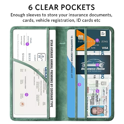 CoBak Car Registration and Insurance Holder - Vehicle Glove Box Car Organizer,Auto Truck Comparment Accessories Case with Magnetic Closure for Essential Document,Driver License,Cards - color: L-Emerald