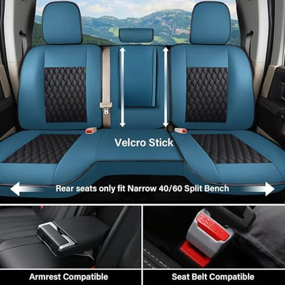 Coverado Chevy Chevrolet Silverado GMC Sierra Seat Covers Full Set, Custom Fit for 2014-2018 1500, 2015-2019 2500HD 3500HD Crew Double Extended Cab Truck, Faux Waterproof Leather Seat Covers (Blue) - color: Blue, size: FullSet(2014-2018)