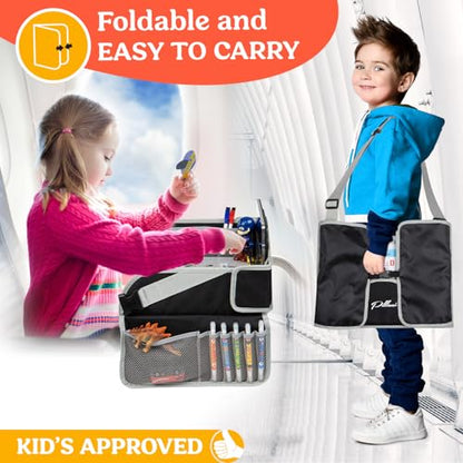 Kids Travel Tray for Car - Car Seat Tray with Activity Sheets & Pens, Road Trip Essentials for Car & Airplane, Must Have Toddler Travel Lap Desk Accessories - Road Trip Activities for Kids