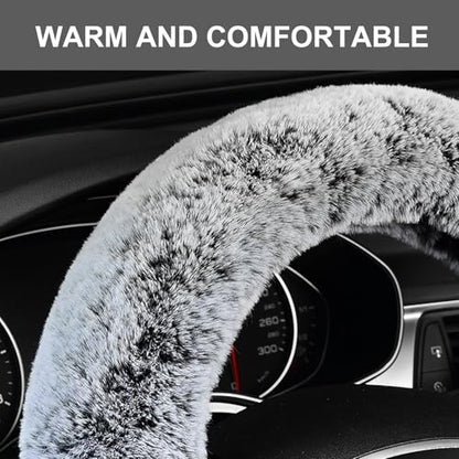 KAFEEK 16 inch Frost Fluffy Steering Wheel Cover for Winter Warm, Large Size Soft Fuzzy Steering Wheel Cover, Compatible with Ram F-150 Tundra Range Rover F150 F250 F350 Ram 4Runner Tacoma, Grey - color: gray, size: Large Size[15.5"-16"]