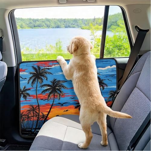 Palm Tree Car Door Protector for Dogs Waterproof Interior Door Panel Cover, Fit SUVs, Trucks Anti-Scratch Vehicle Doors Protectors for Cars - color: Palm Tree