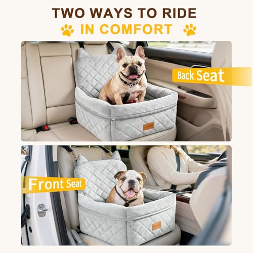 Dog Booster Car Seats for S/M Dogs Up to 35lbs,Pet Car Seat/Travel Bed with Washable&Removable Cover,Storage Pockets,Dog Safety Belt and Elevated Cushion Fits in Front/Back Seat - color: Grey