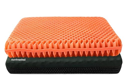 Plus Size Gel Seat Cushion for Long Sitting, Large and Thick, Breathable Support Seat Cushion for Back, Hip, Sciatica, Tailbone Pain Relief, Use for The Office, Wheelchair, Car, Recliner.(Orange)