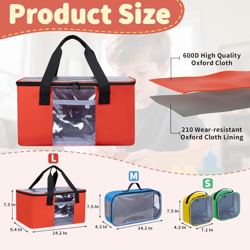 4 PCS Magnetic Tiles Storage Bag, Toy Storage Bags With Visual Top Flap, Label Pocket and Mesh Pockets Fit for LEGO, Building Blocks, Magnetic Tiles, Toy Cars - size: 4PCS(1 Large+1 Medium+2 Small）
