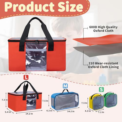 4 PCS Magnetic Tiles Storage Bag, Toy Storage Bags With Visual Top Flap, Label Pocket and Mesh Pockets Fit for LEGO, Building Blocks, Magnetic Tiles, Toy Cars - size: 4PCS(1 Large+1 Medium+2 Small）