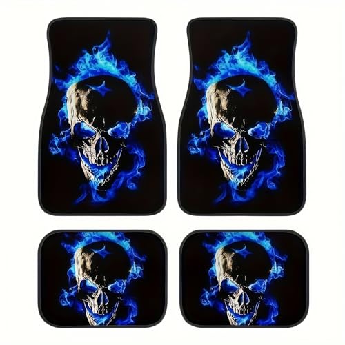 Universal Fit Car Floor Mats Set of 4Pcs, Blue Skull Print All-Weather Front Rear Car Carpet Mats, Non-Slip Car Floor Mat Car Accessories for Automotive Trucks SUV Sedans Vans - color: Blue Skull Print