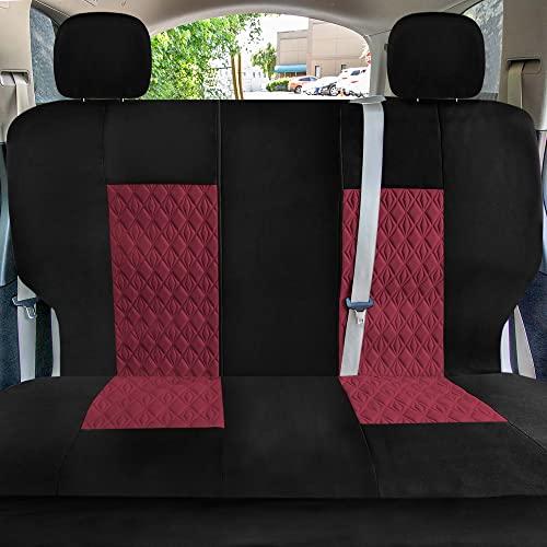Universal Fit Diamond Stitched Flat Cloth Car Seat Covers Full Set - Burgundy - color: Burgundy
