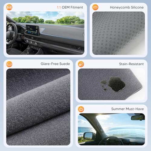 Upgraded Gray Dashboard Cover for 2023-2026 Honda CR-V Accessories,Custom Fit Dash Cover Mat Carpet Sunshade Pad UV Protection Anti-Glare Non-Slip【Sensor Friendly】 - size: 23+CR-V Dash Cover(Gray)