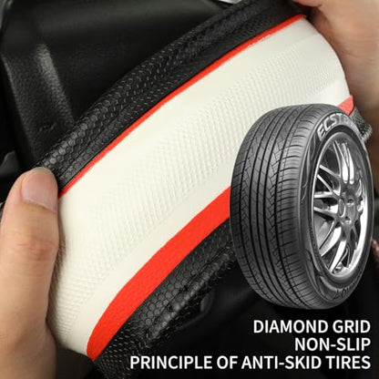 D Shaped Steering Wheel Cover Great Grip with 3D Honeycomb Hole, Anti-Slip Sporty Design, Universal 15 inch(Black with Burgundy) - color: Black with Burgundy, size: D Shaped-Middle[14.5''-15'']