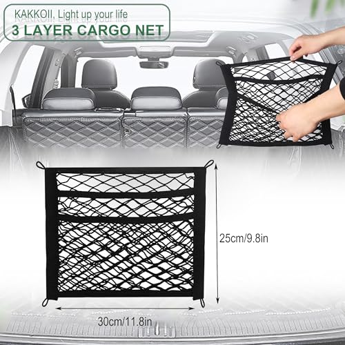 3 Layer Small Cargo Net,Cargo Storage Pocket Net, Mesh Elastic Pouch Organizer with Mounting Screws Hooks for Car,Rv, Trunk,Boats,SUV, Truck (2 Pack,11.8 x 9.8Inch,30 x25cm)