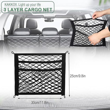 3 Layer Small Cargo Net,Cargo Storage Pocket Net, Mesh Elastic Pouch Organizer with Mounting Screws Hooks for Car,Rv, Trunk,Boats,SUV, Truck (2 Pack,11.8 x 9.8Inch,30 x25cm)