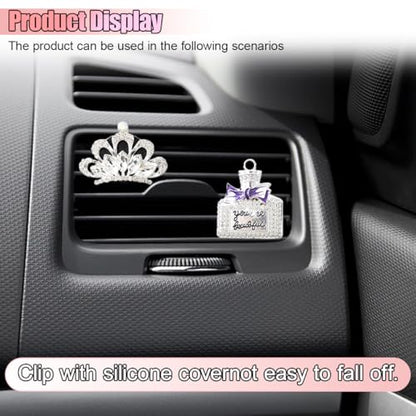 4PCS Bling Car Air Vent Clip, Crystal Rhinestone Heels Bag Crown Perfume Bottle Dashboard Air Vent Trim Clips, Car Interior Outlet Diffuser Decoration Accessory for Women (Silver) - size: Silver